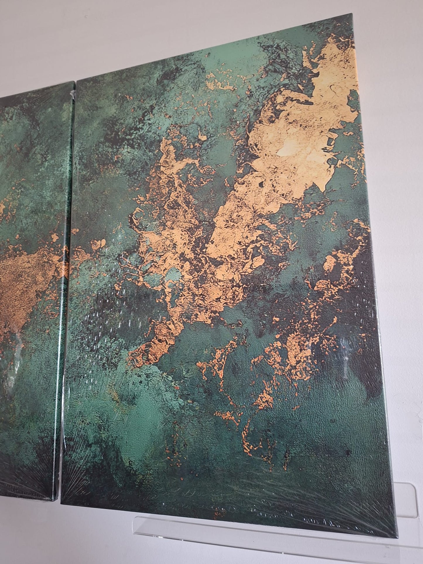 Green & Gold Organic Abstract Canvas Print Wall Art Set