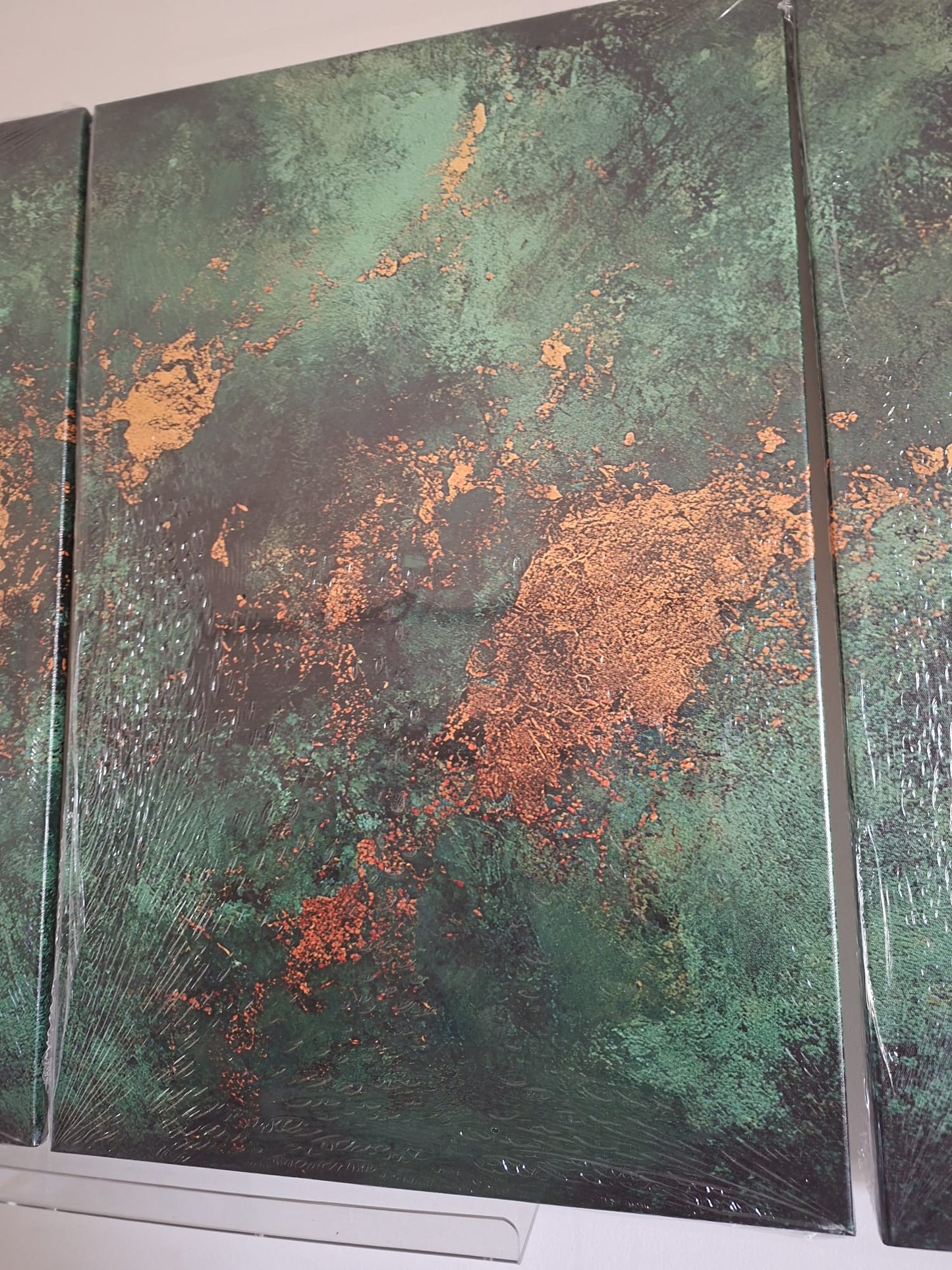 Green & Gold Organic Abstract Canvas Print Wall Art Set