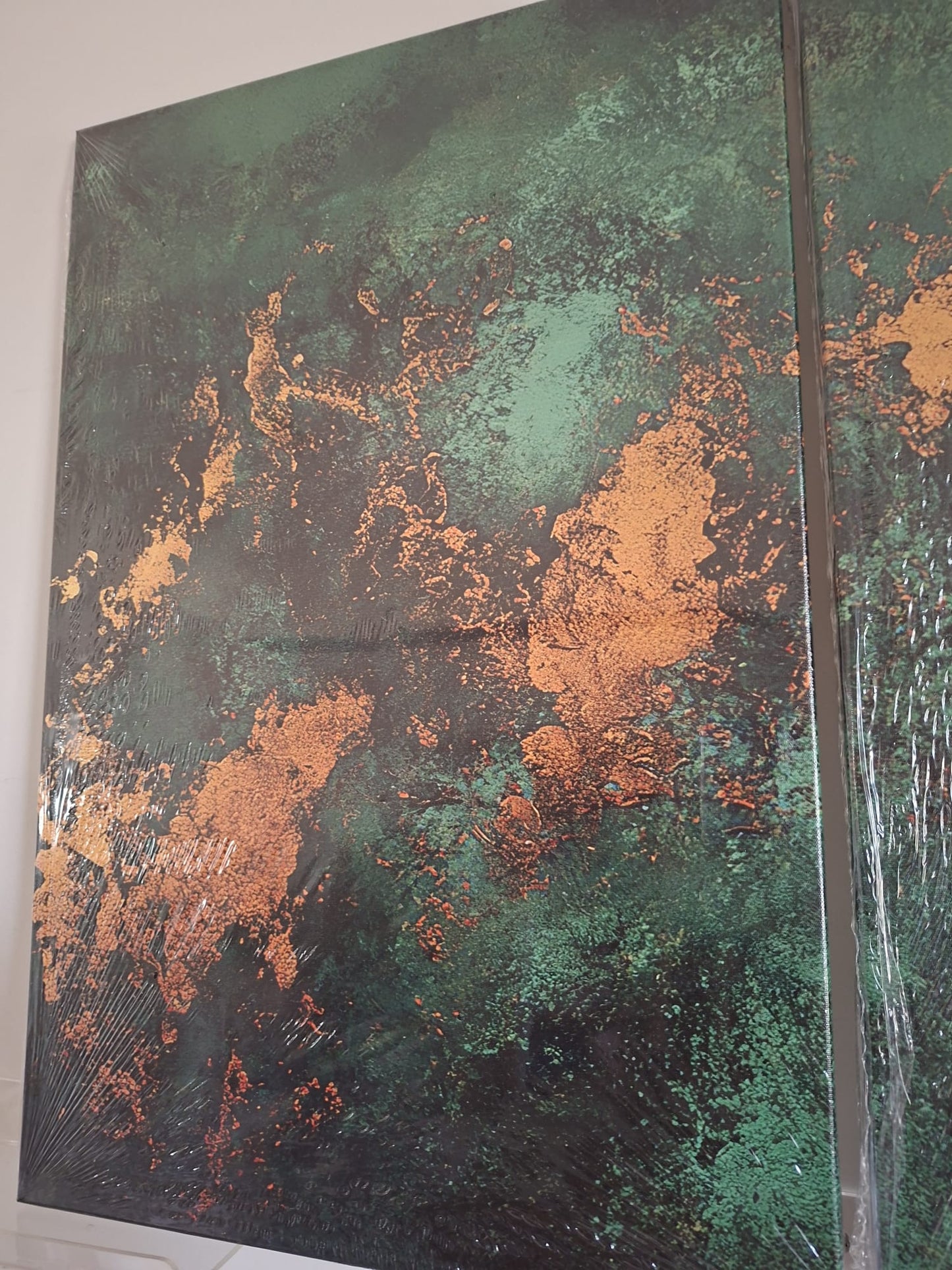 Green & Gold Organic Abstract Canvas Print Wall Art Set