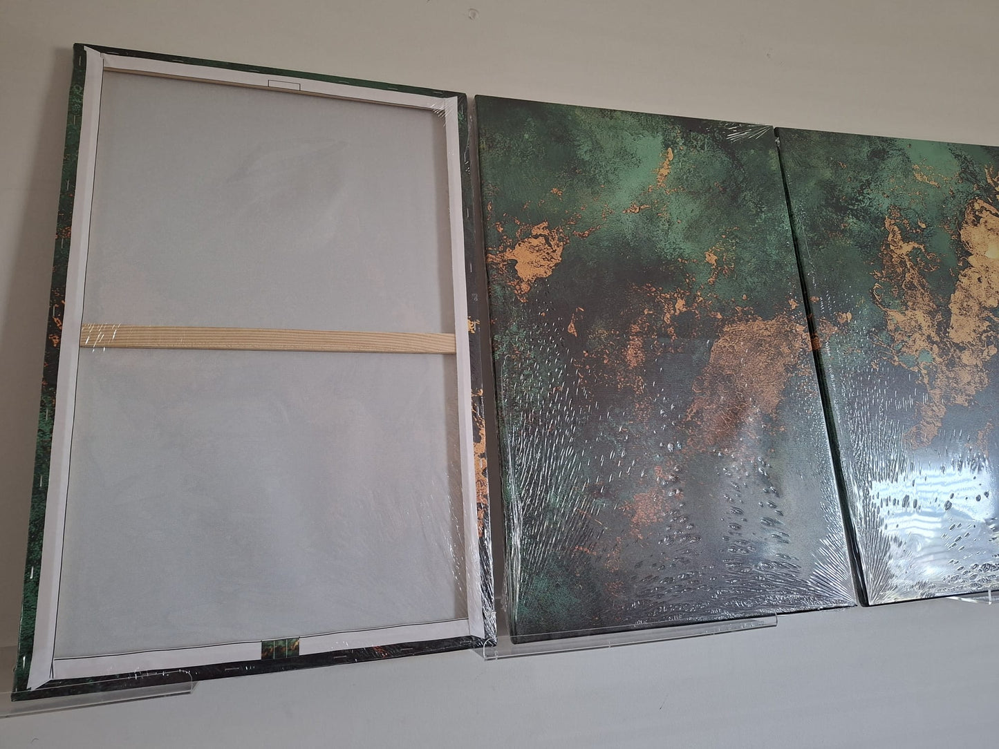 Green & Gold Organic Abstract Canvas Print Wall Art Set