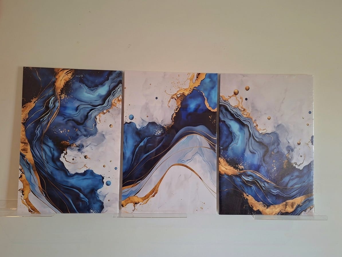 Blue & Gold Abstract Marble Wall Art Set