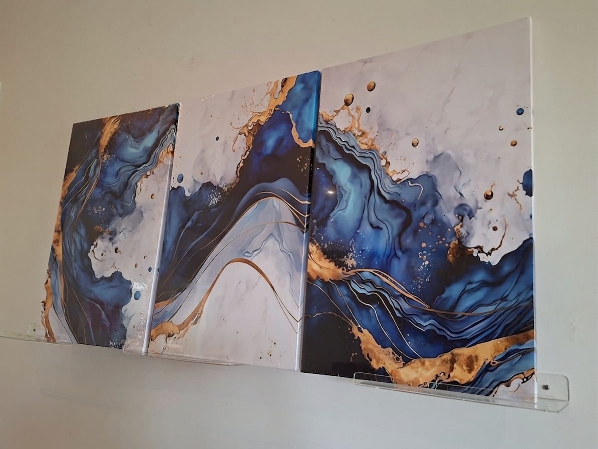 Blue & Gold Abstract Marble Wall Art Set
