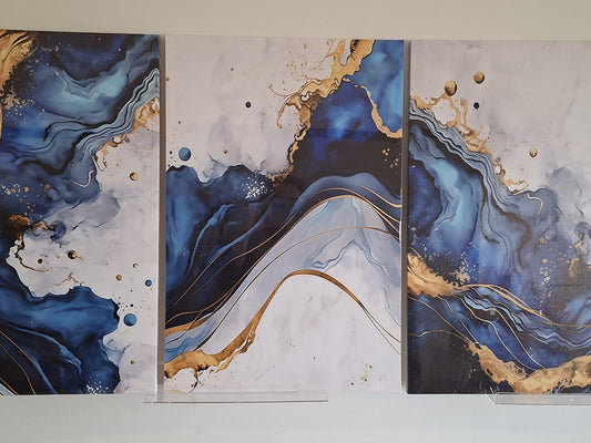 Blue & Gold Abstract Marble Wall Art Set