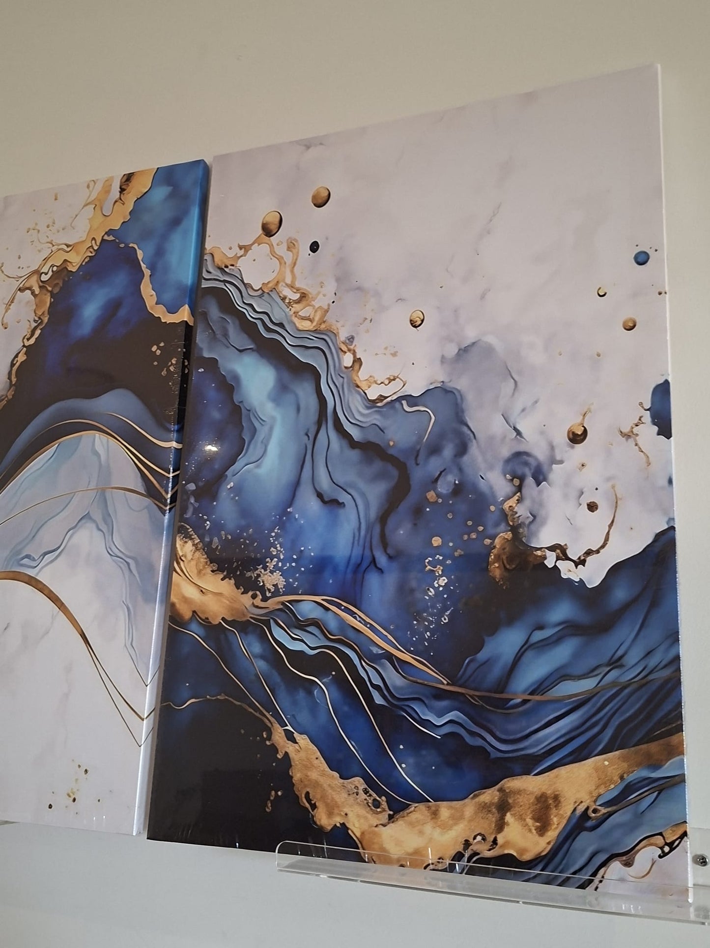 Blue & Gold Abstract Marble Wall Art Set