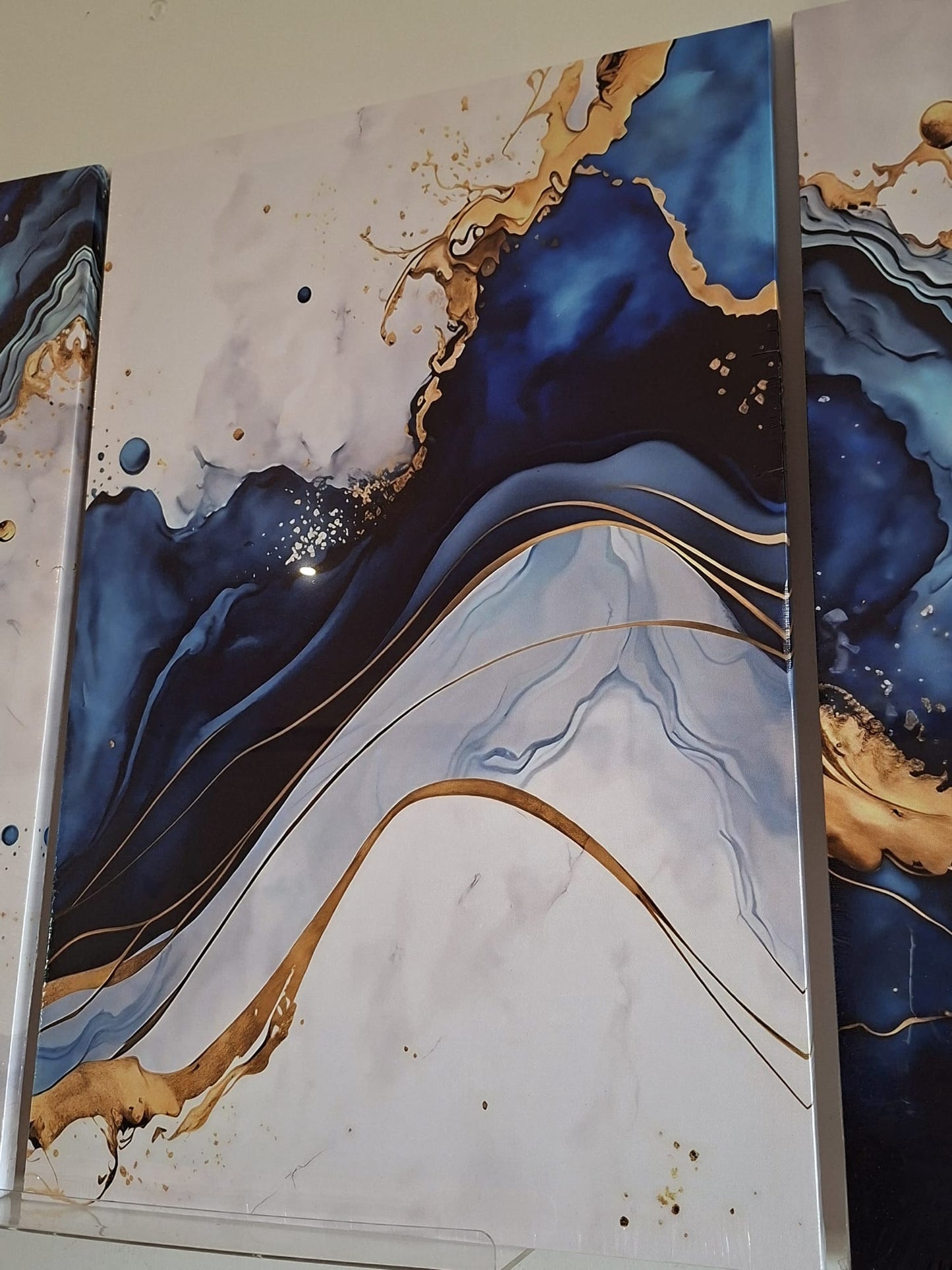 Blue & Gold Abstract Marble Wall Art Set