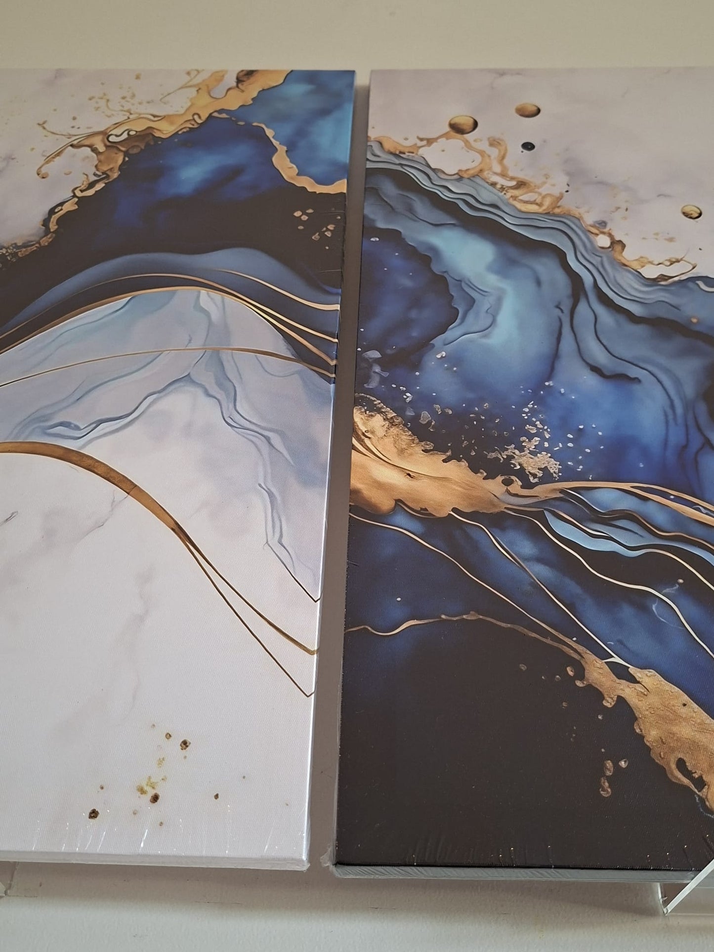 Blue & Gold Abstract Marble Wall Art Set