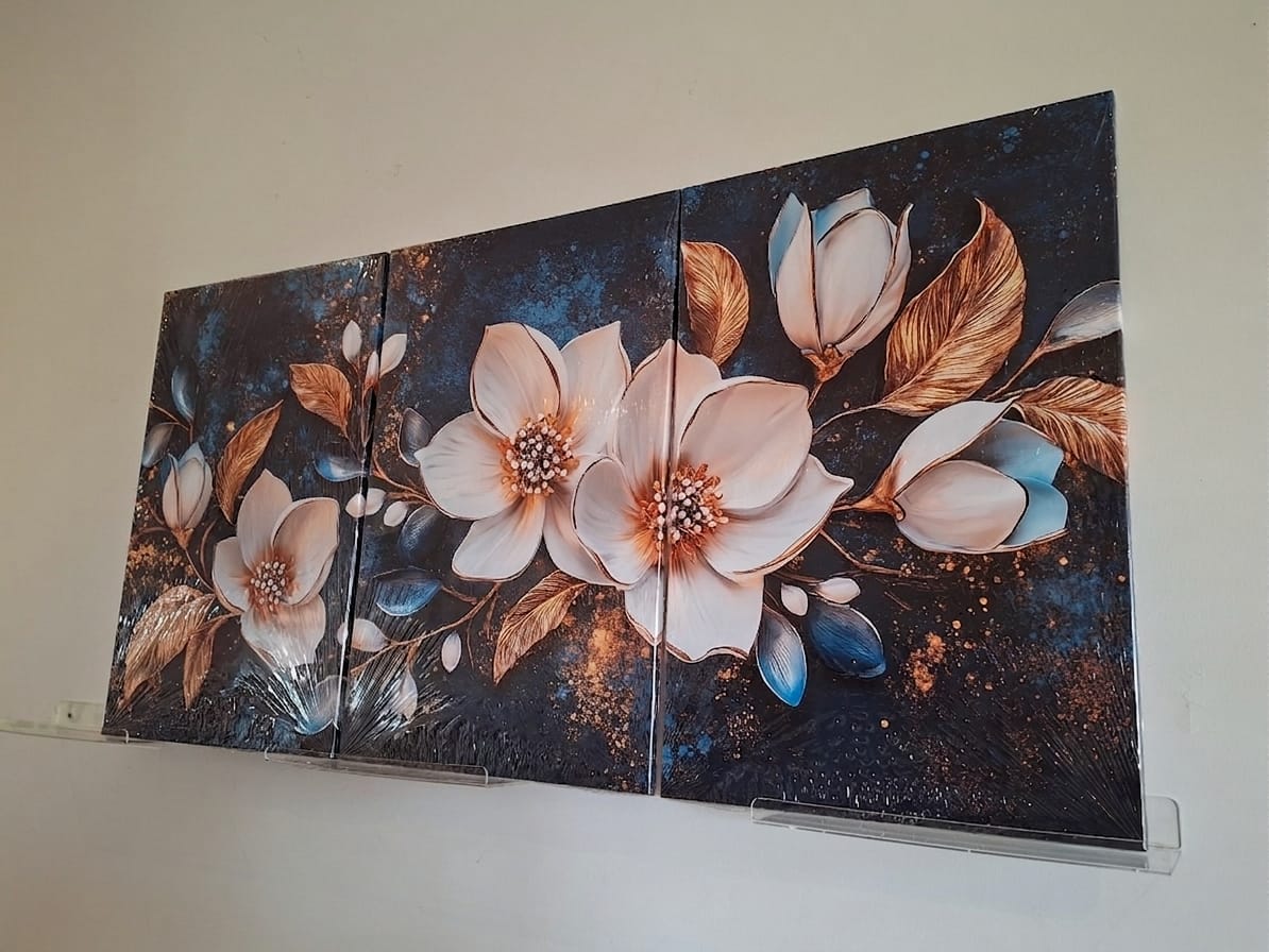 Blue Floral Gold Accent Wall Art Set