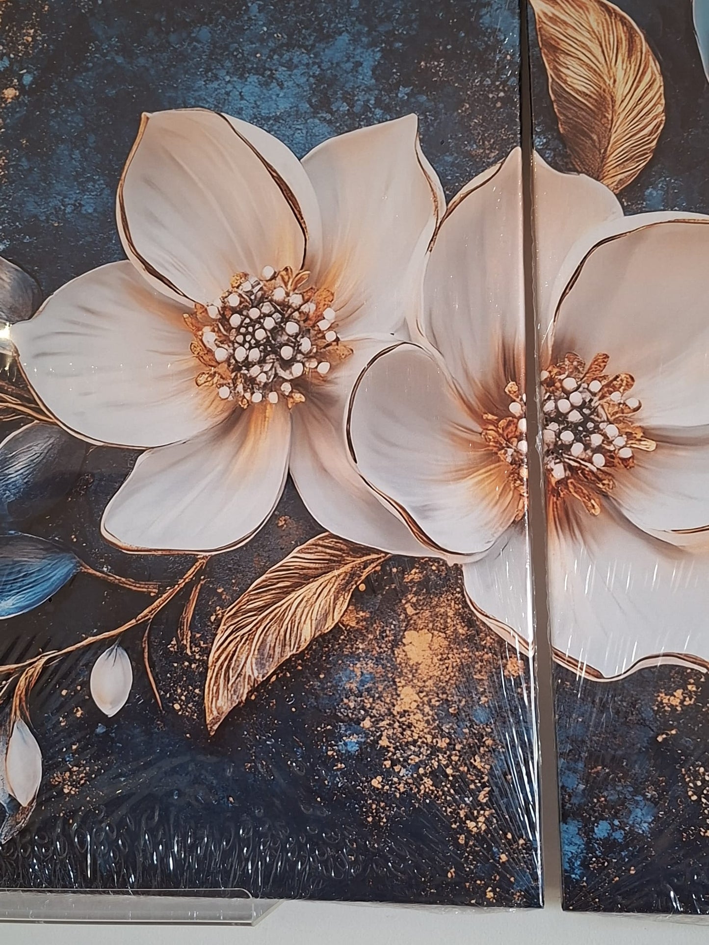 Blue Floral Gold Accent Wall Art Set