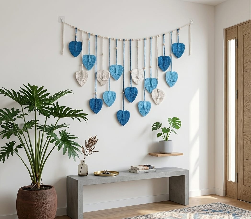 Bohemian Handmade Macramé Leaf Wall Hanging – Tassel Décor
