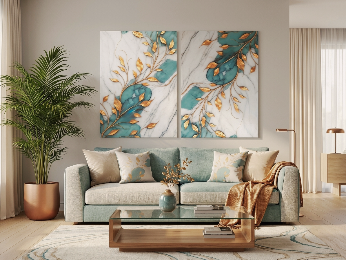 Green Marble & Gold Abstract Wall Art – Modern Minimalist Canvas Décor
