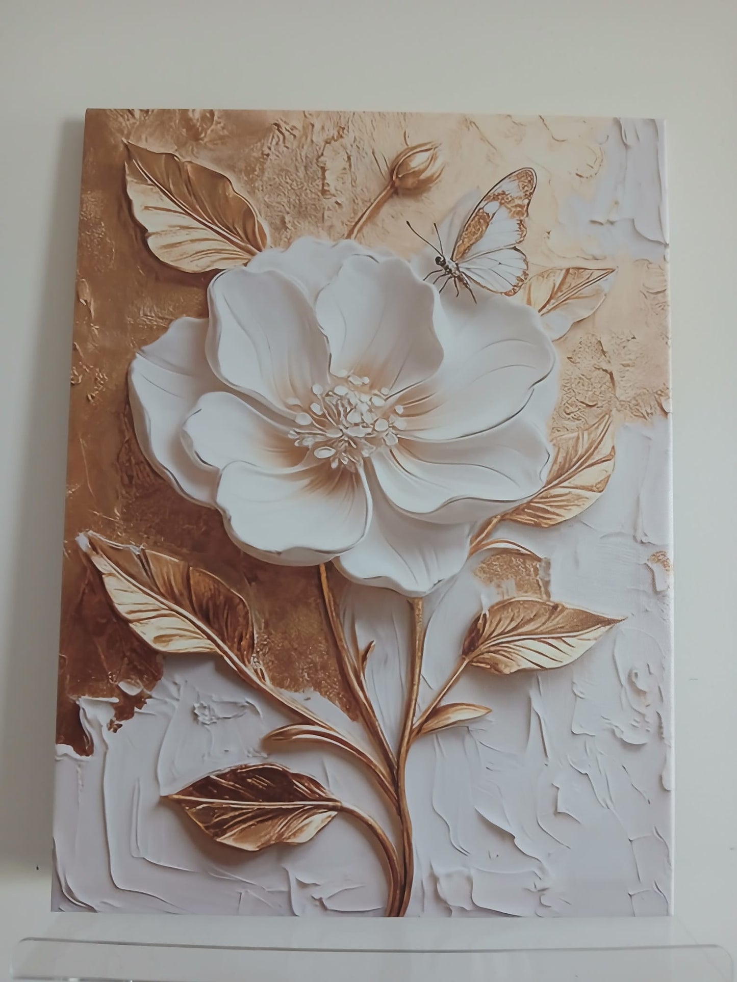 1pc Floral 3D Textured Look Canvas Print Wall Arts