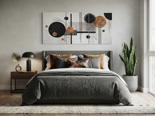 Abstract Geometric Canvas Wall Art – Gold Accent Modern Elegance