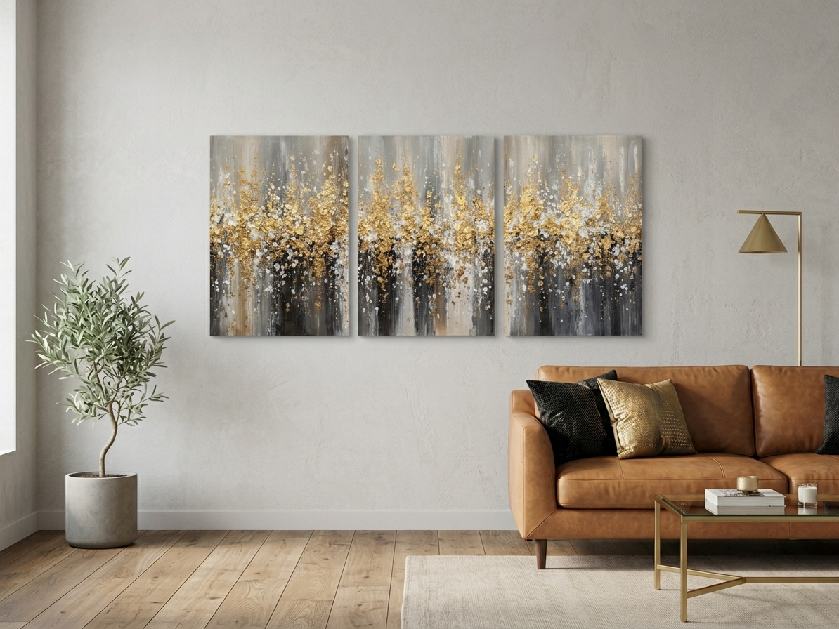 Gray Gradient and Gold Abstract Wall Art Set