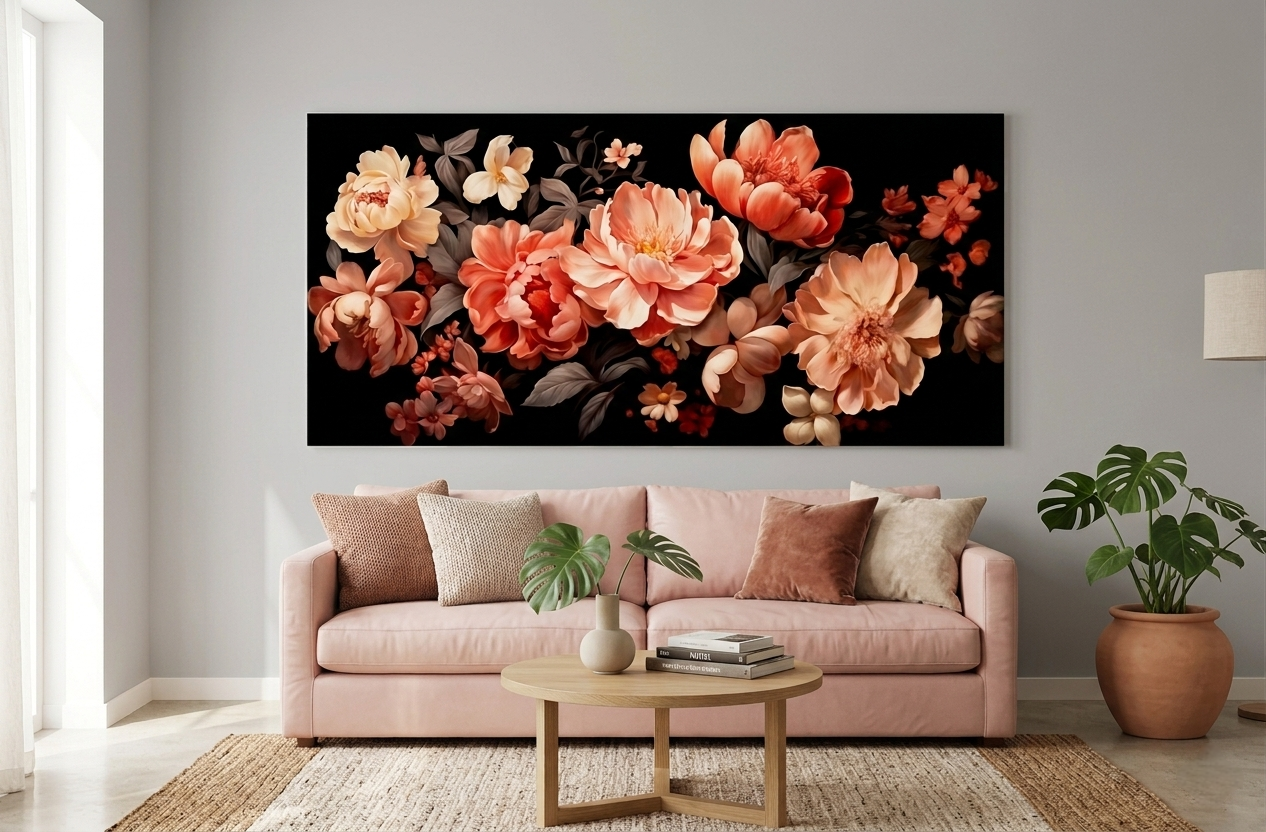 Chic Pink Floral Canvas Print – Modern White & Red Flower Wall Art