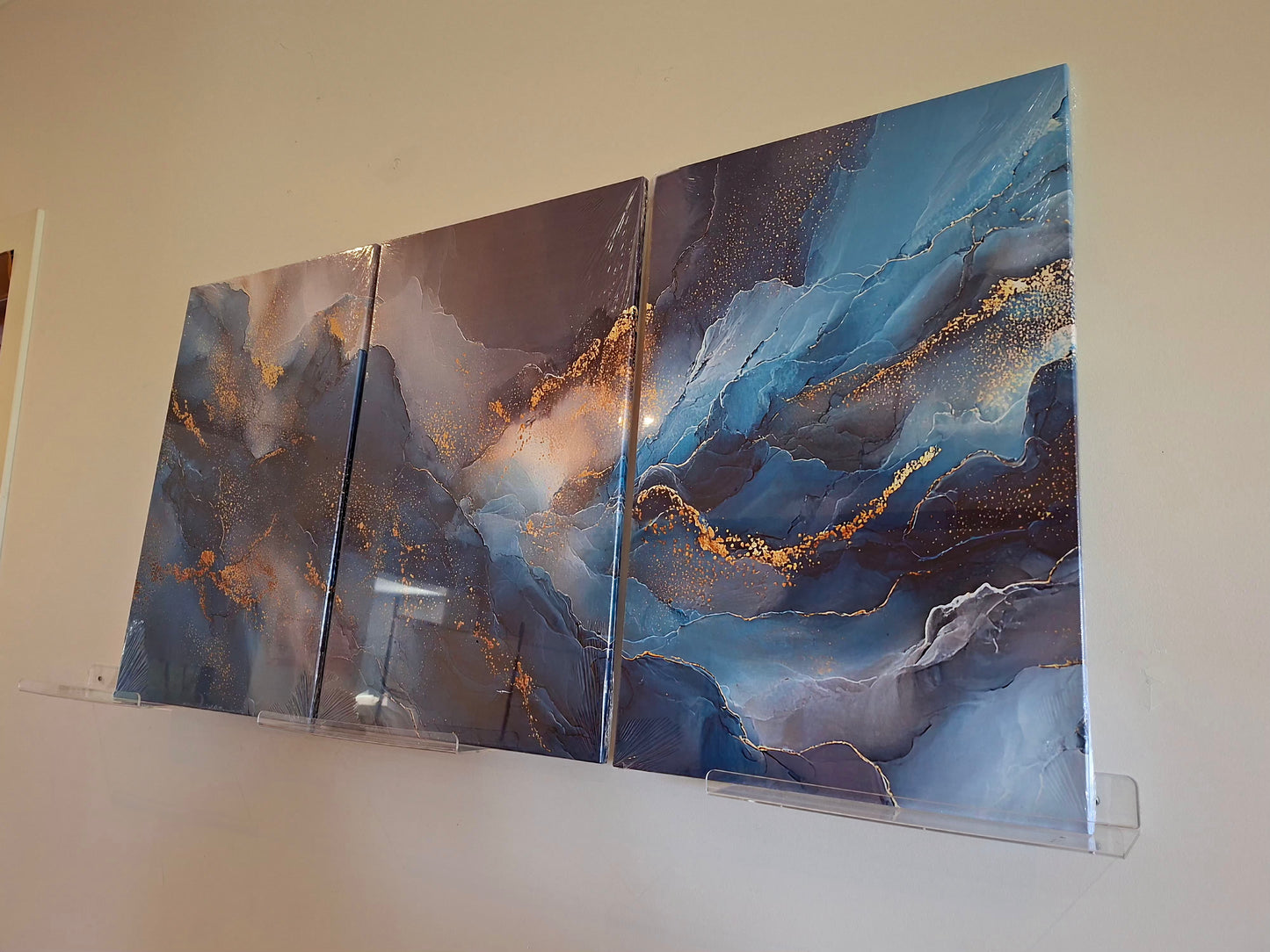 Blue & Gold Fluid Abstract Wall Art Set