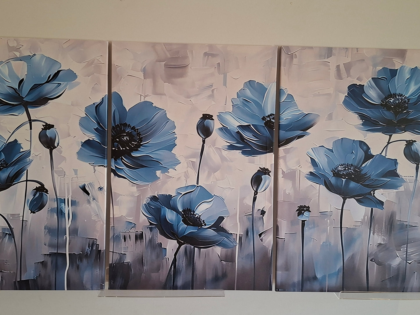 Blue Floral Canvas Wall Art Set