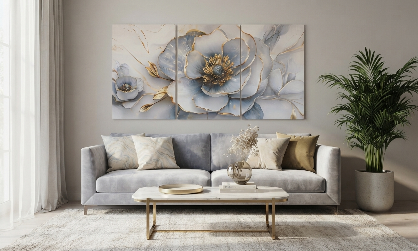 Modern Vintage Floral Canvas Wall Art Set