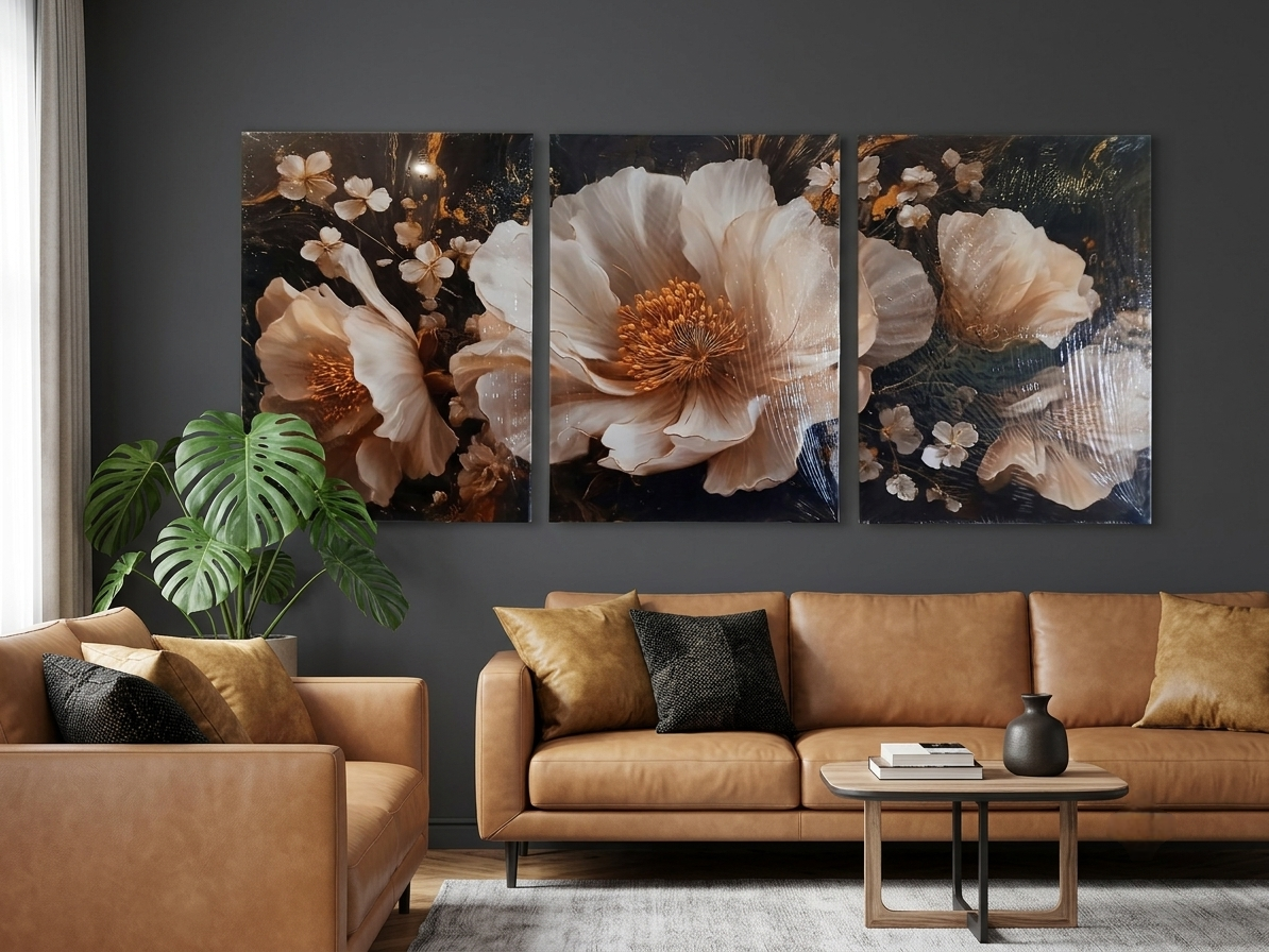 Gold Accent Modern Floral Canvas Print Wall Art