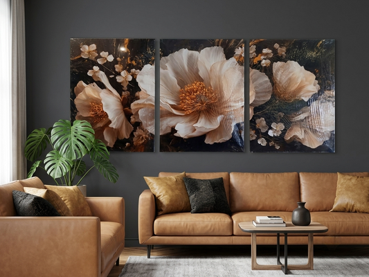 Gold Accent Modern Floral Canvas Print Wall Art