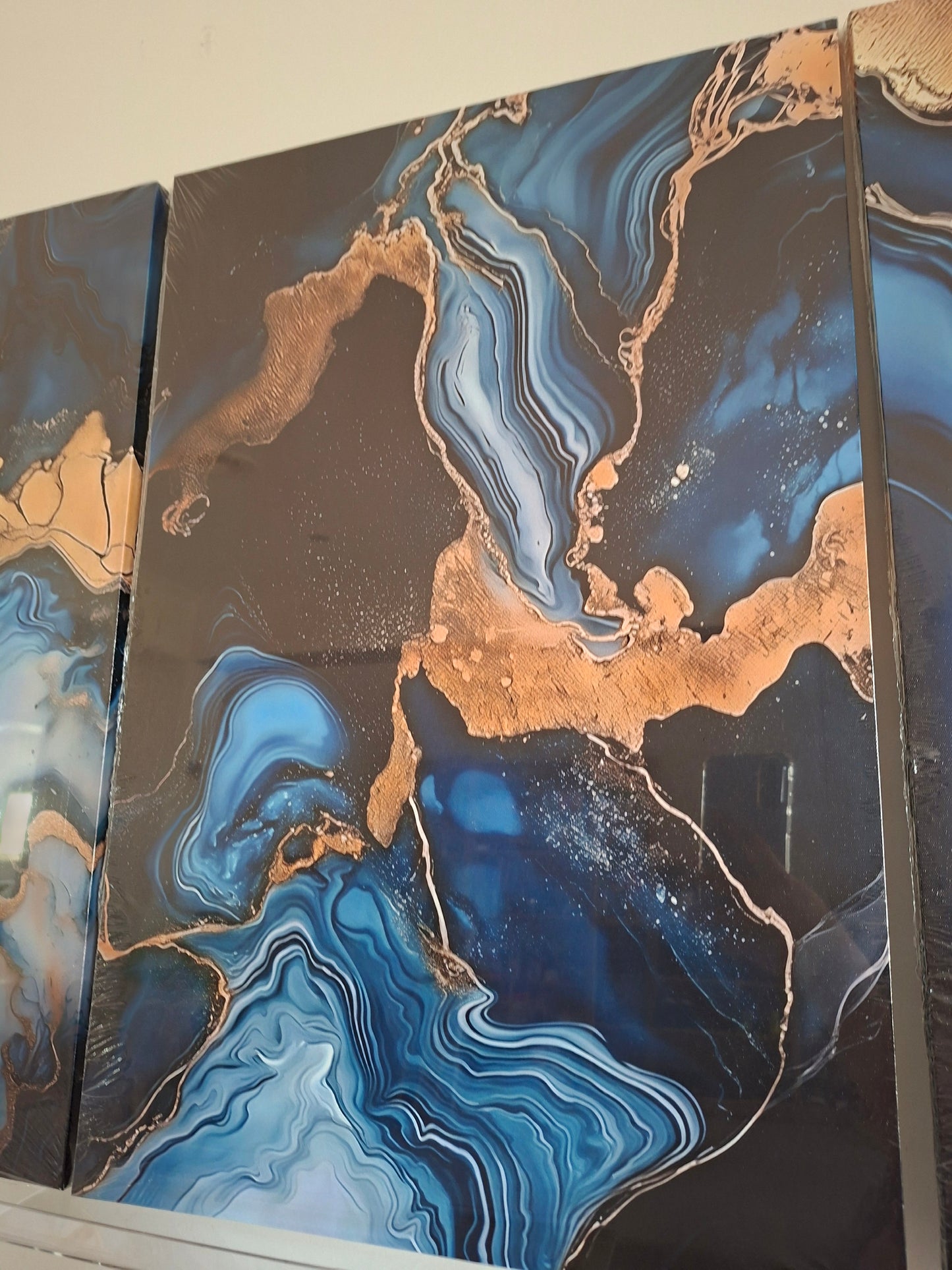 Navy Blue & Gold Marble Abstract Wall Art