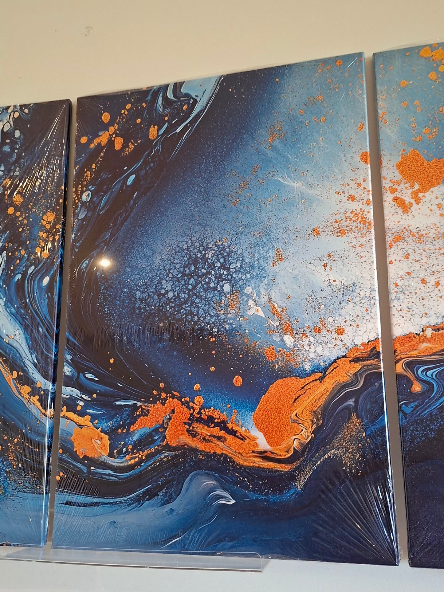Blue Ripple & Gold Abstract Wall Art Set
