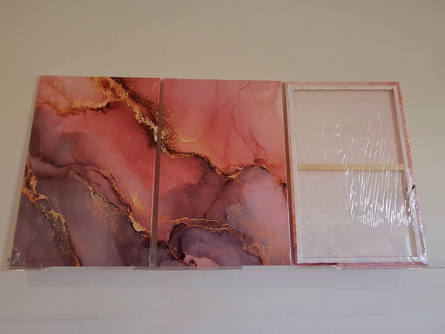 Pink and Gold Marble Abstract Wall Art Set