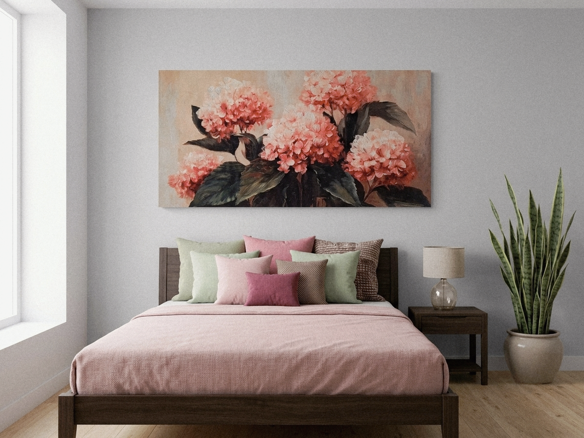 Pink Hydrangea Canvas Wall Art – Pastel Floral Elegance Décor