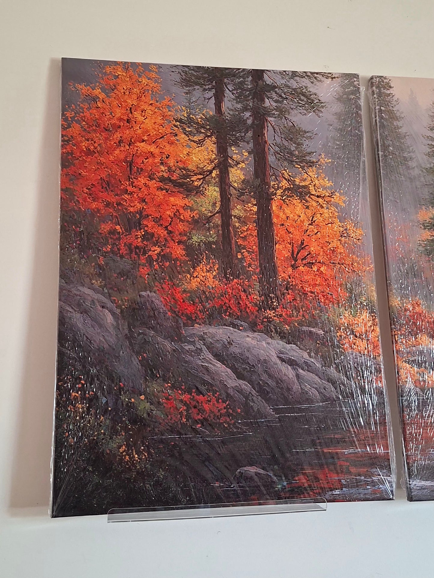 Autumn Landscape Wall Art – Misty Forest & Waterfall Canvas Set