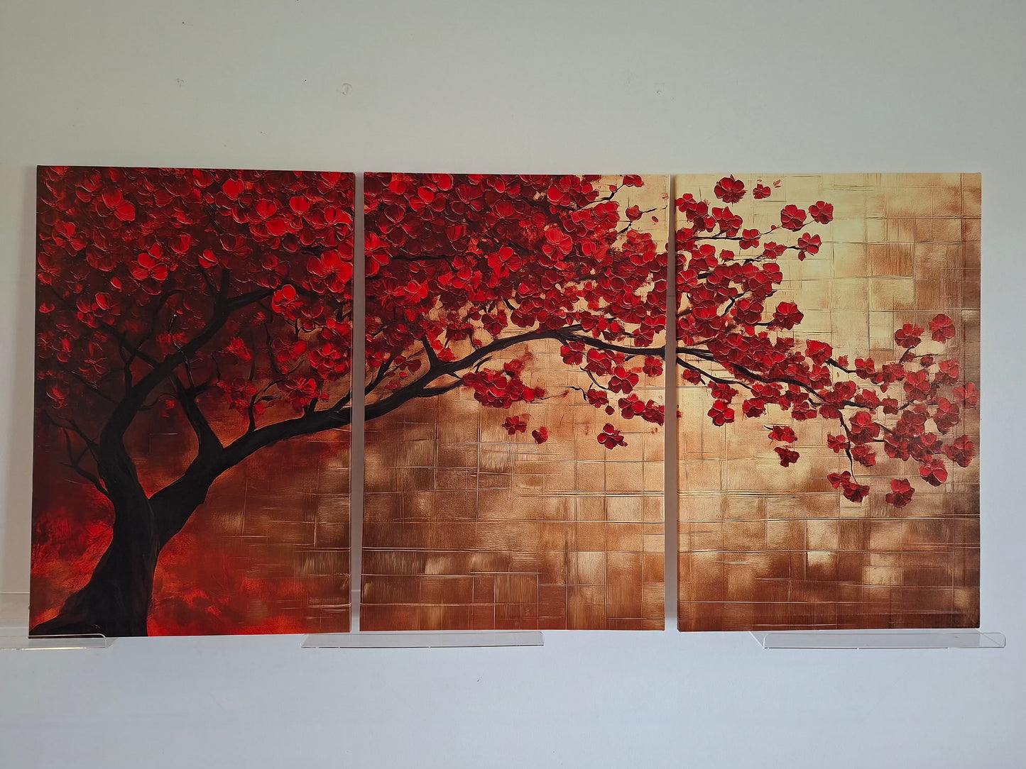 Red Starry Watercolor Tree Canvas Wall Art – Abstract Modern Décor