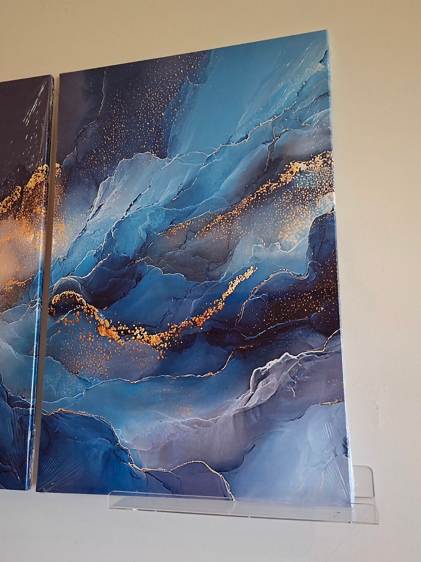 Blue & Gold Fluid Abstract Wall Art Set