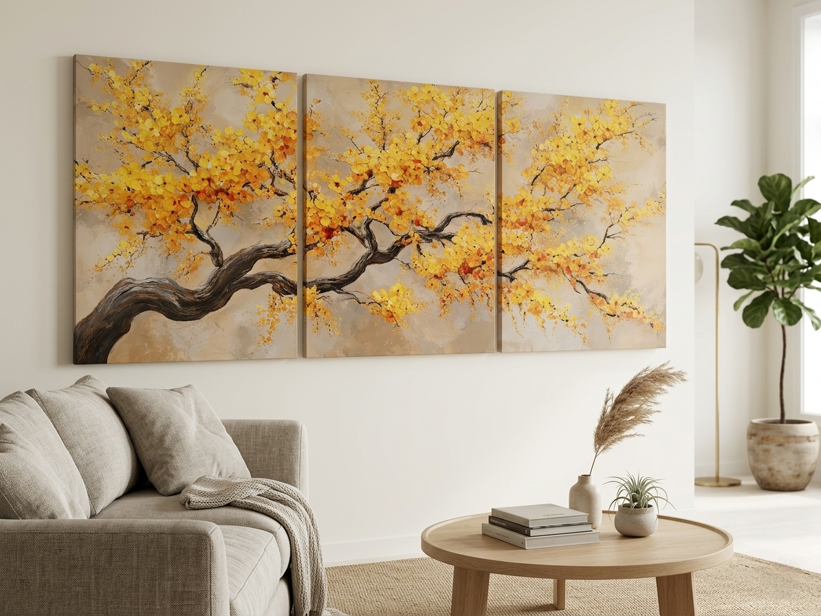 Yellow Flower Tree Canvas Wall Art Set