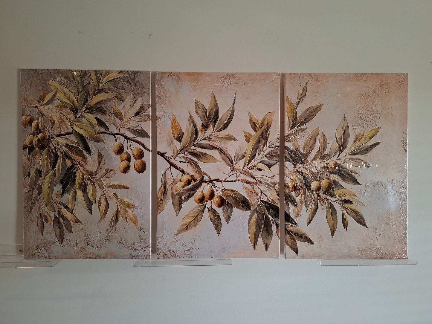 Rustic Olive Branch Canvas Wall Art Set