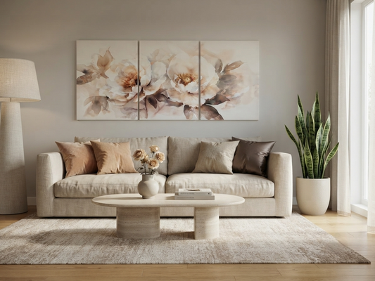 White Peony Floral Canvas Wall Art Set
