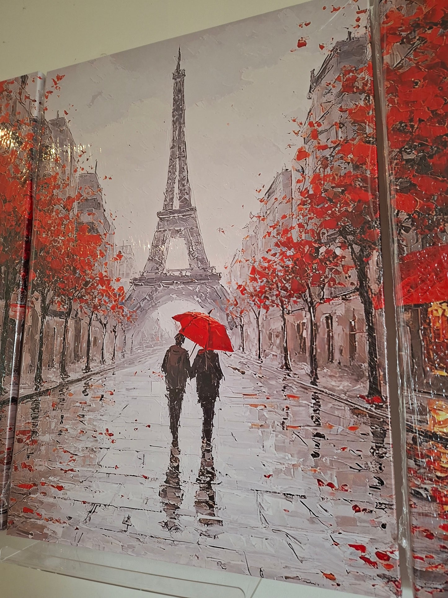 Romantic Paris Rainy Street Canvas Print Wall Art – Vintage Autumn Scene