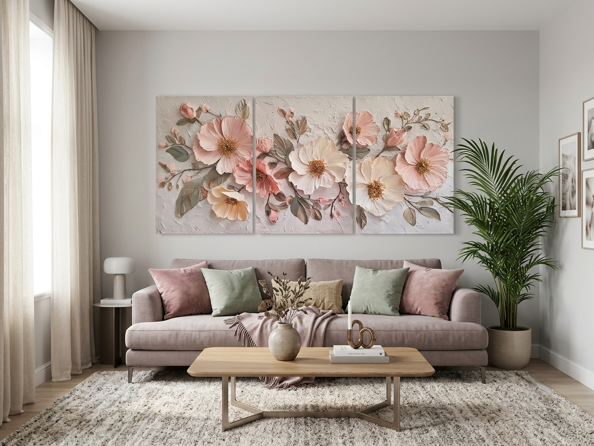 Soft Pink Floral Canvas Wall Art – Romantic Pastel Elegance Décor