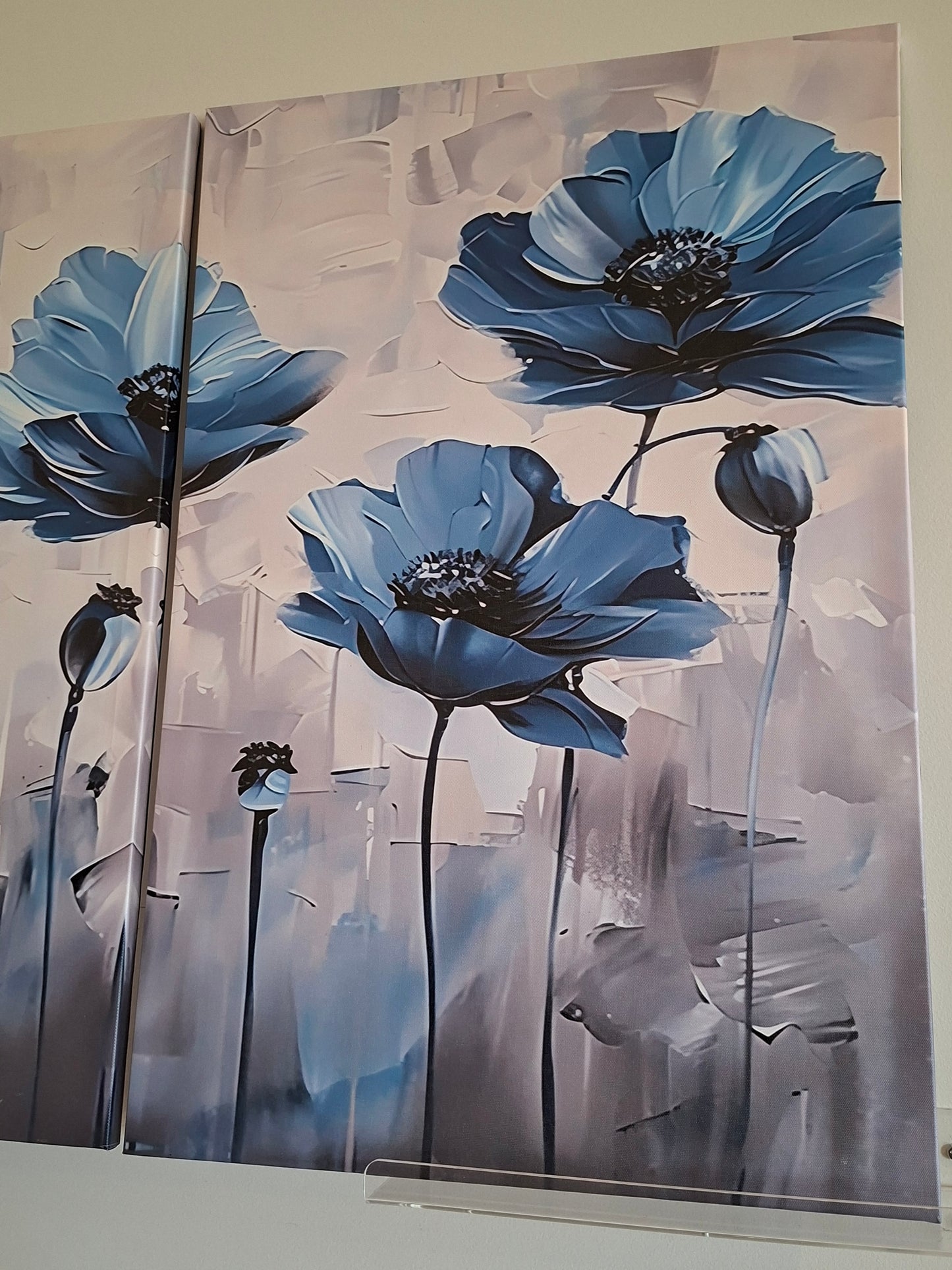 Blue Floral Canvas Wall Art Set