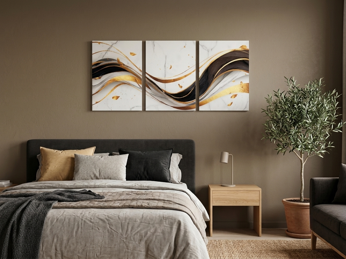 Gold Marble Wave Abstract Canvas Wall Art Set