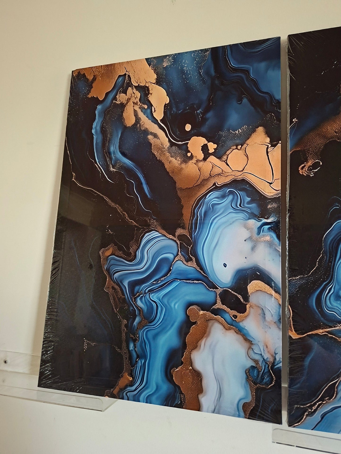 Navy Blue & Gold Marble Abstract Wall Art