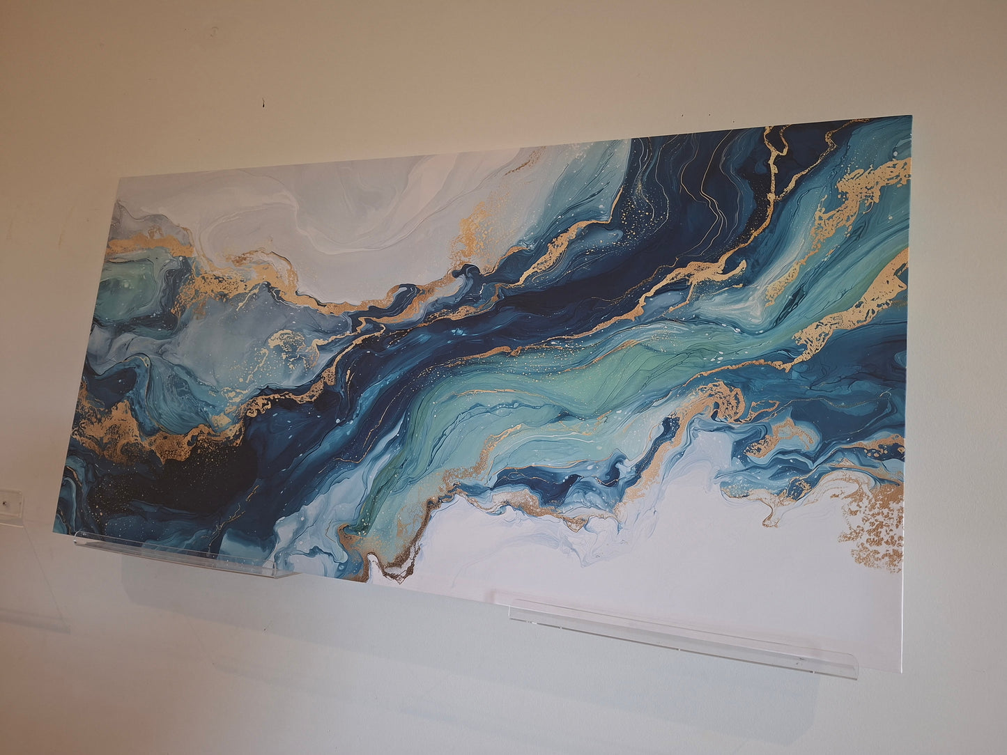 Blue & Gold Fluid Abstract Canvas Wall Art – Large Modern Statement Piece
