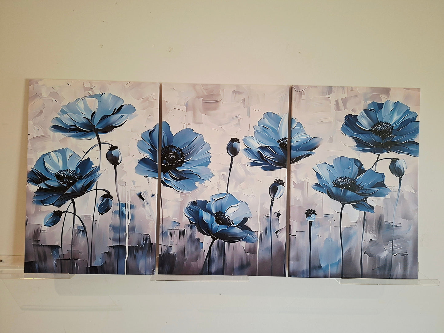 Blue Floral Canvas Wall Art Set
