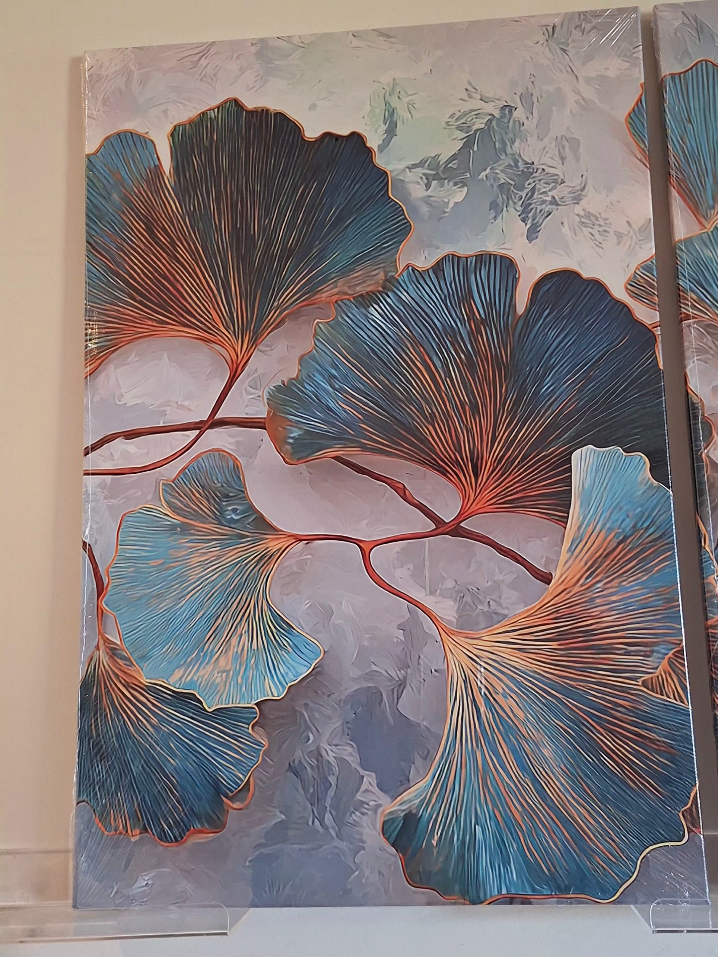 Teal & Gold Botanical Canvas Wall Art – Modern Leaf Elegance Décor