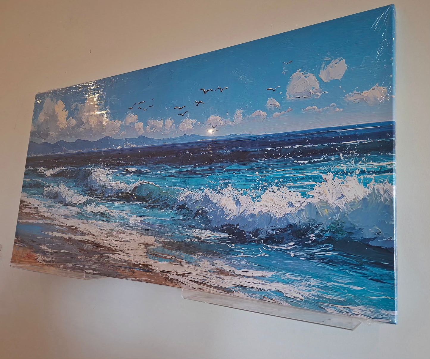 Ocean Waves & Seagulls Canvas Wall Art – Serene Coastal Landscape Décor
