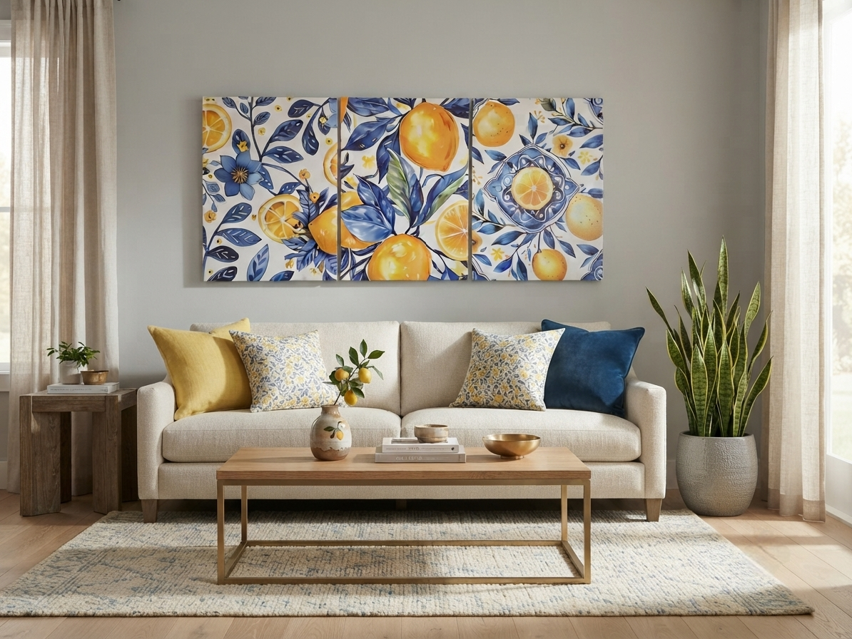 Mediterranean Lemon Canvas Wall Art Set