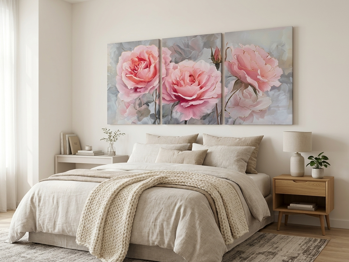 Pink Roses Canvas Wall Art Set