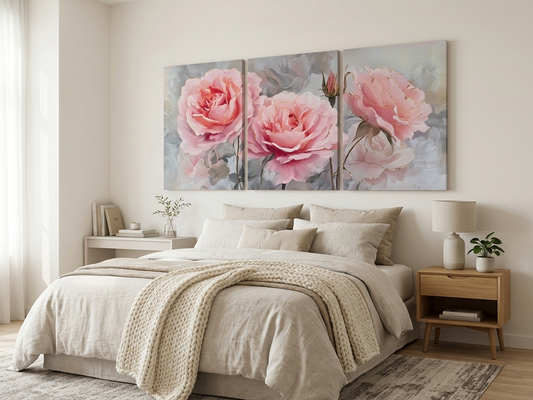 Pink Roses Canvas Wall Art Set
