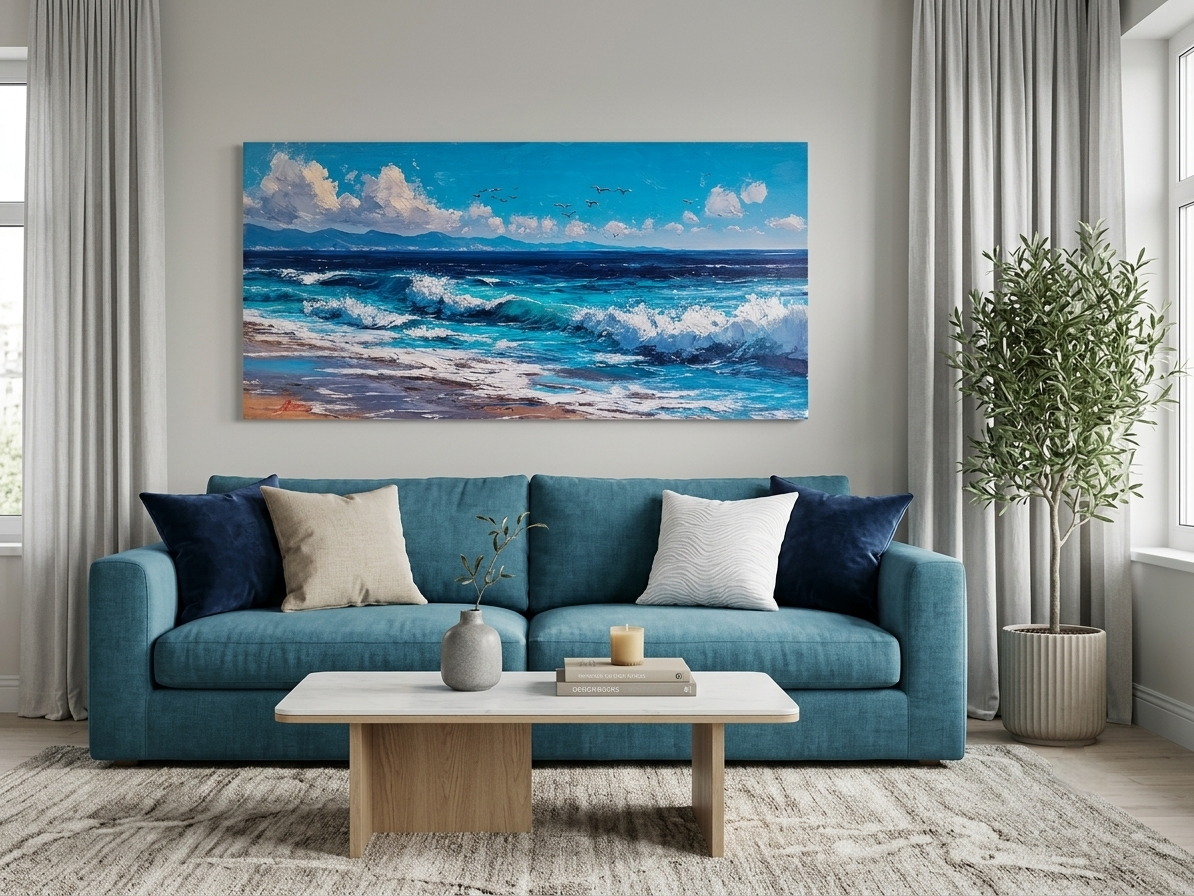 Ocean Waves & Seagulls Canvas Wall Art – Serene Coastal Landscape Décor