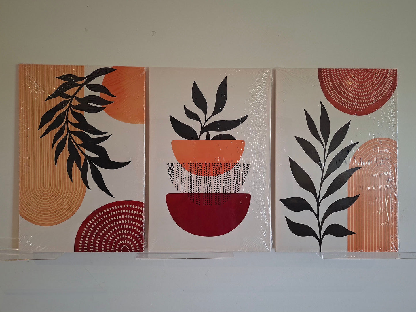 Boho Wall Art Set – Geometric & Plant Motif Canvas Prints