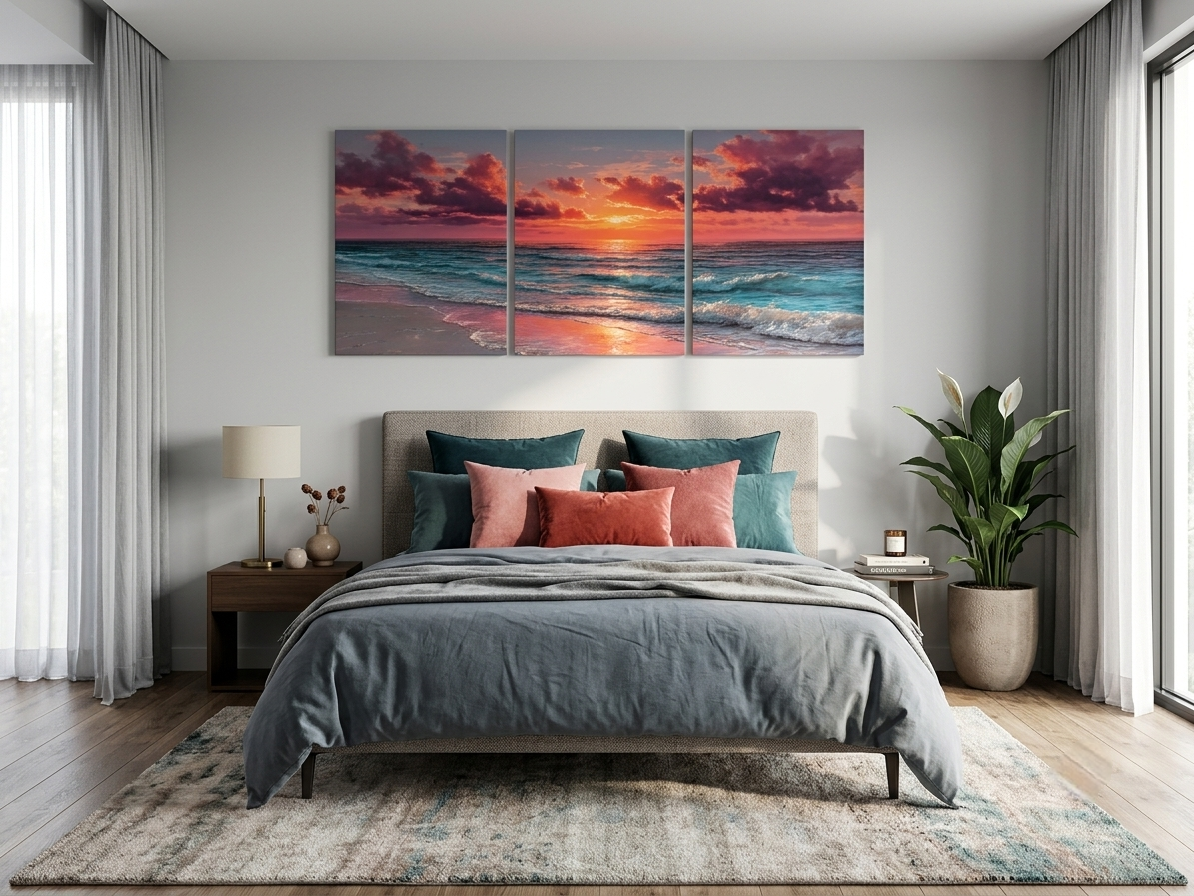Ocean Sunset Canvas Wall Art – Tropical Beach & Coastal Waves Décor