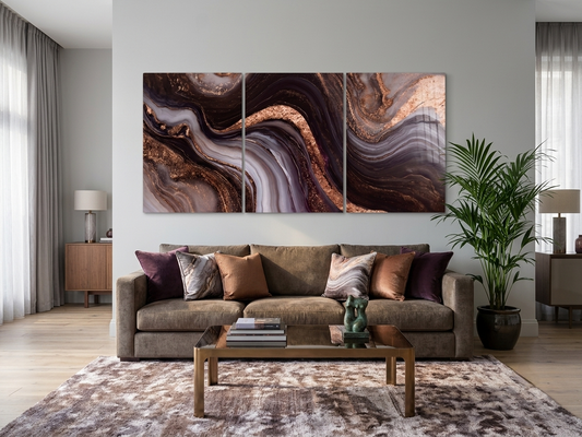 Golden Abstract Wall Art – Luxury Flowing Line Canvas Set