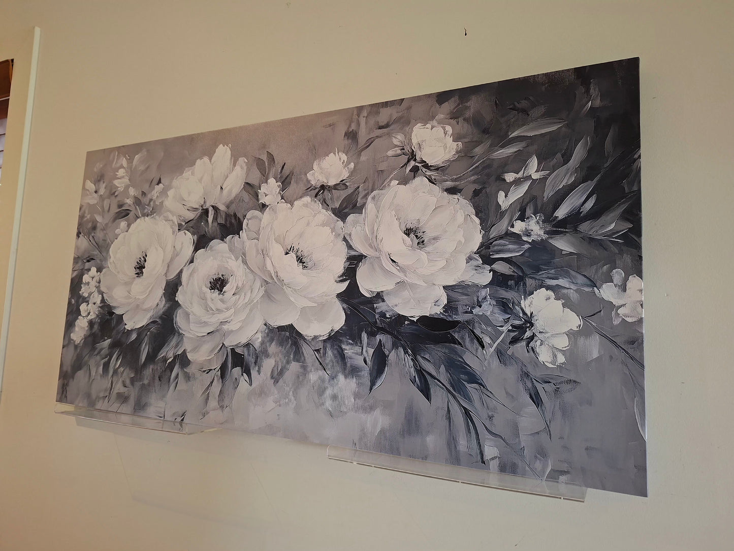 Blooming Rose Design in Black And White Tones Canvas Print
